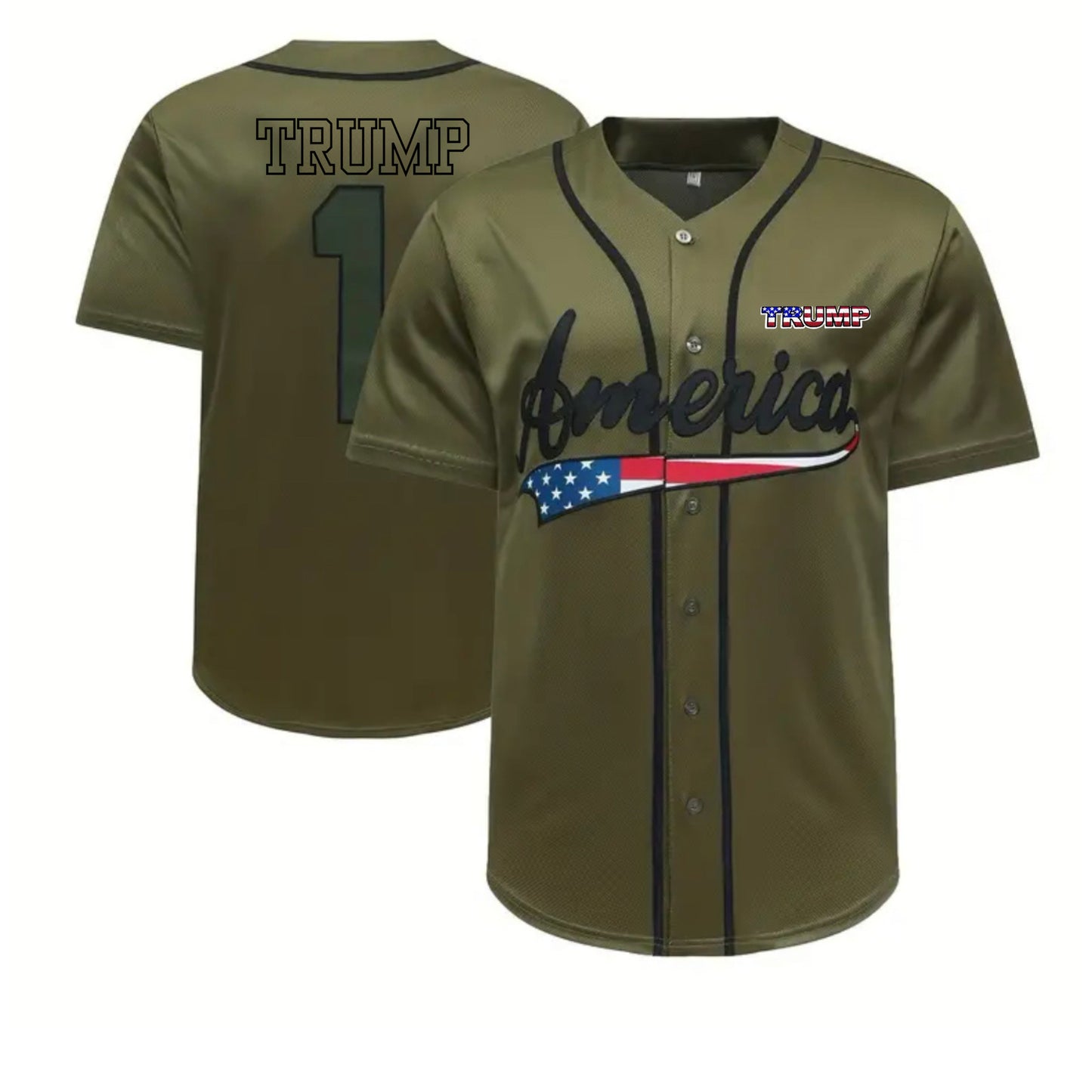 America Trump Embroidered Unisex Baseball Jersey (olive green)