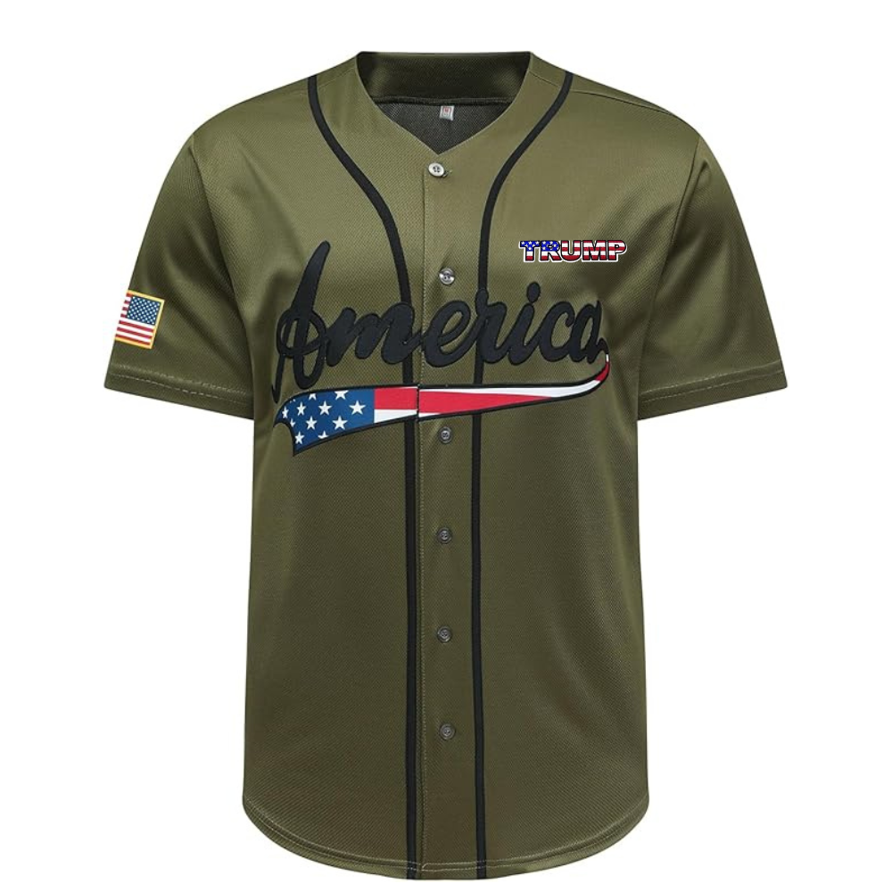 America Trump Embroidered Unisex Baseball Jersey (olive green)